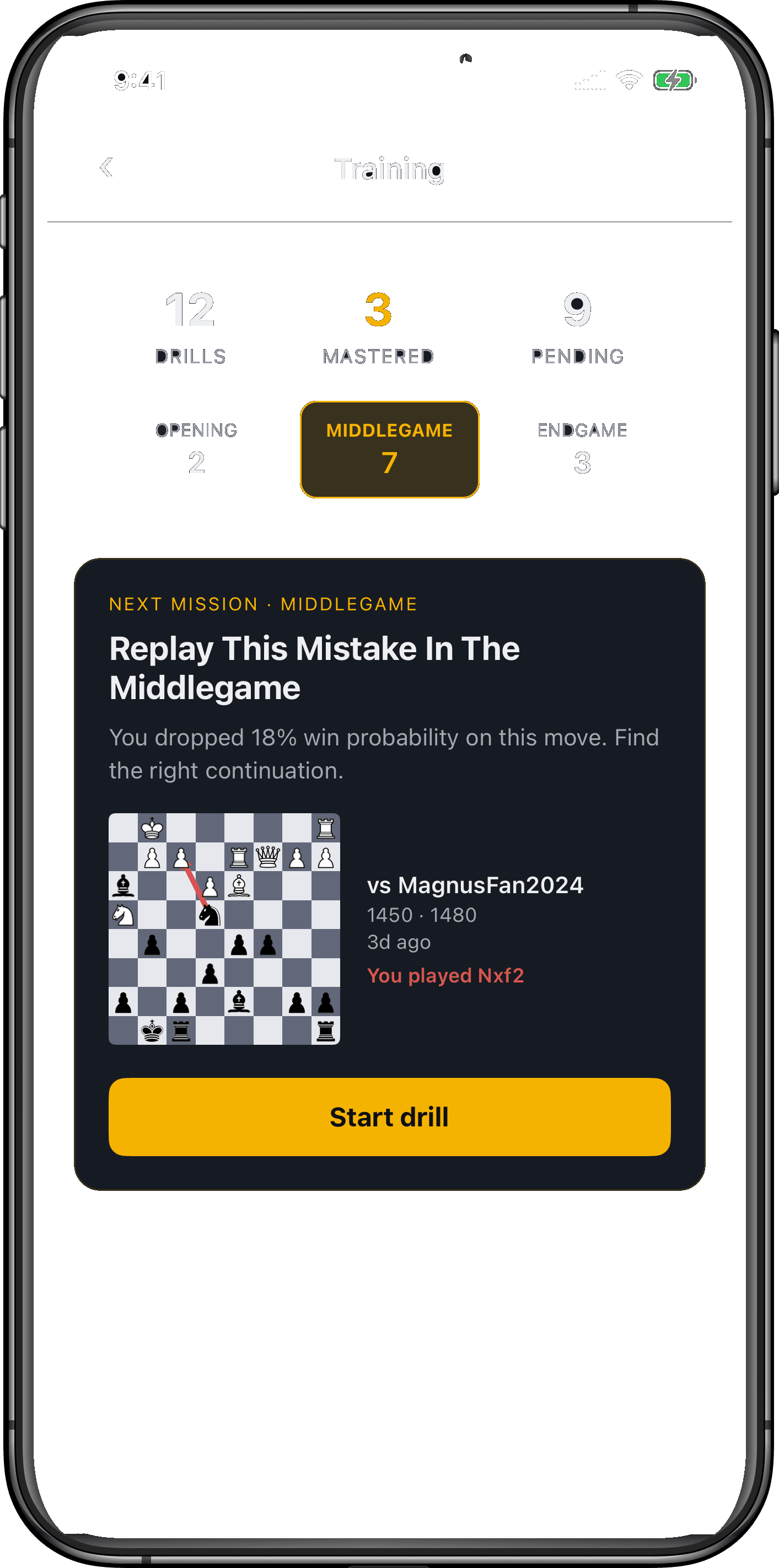 Rival Chess training screens