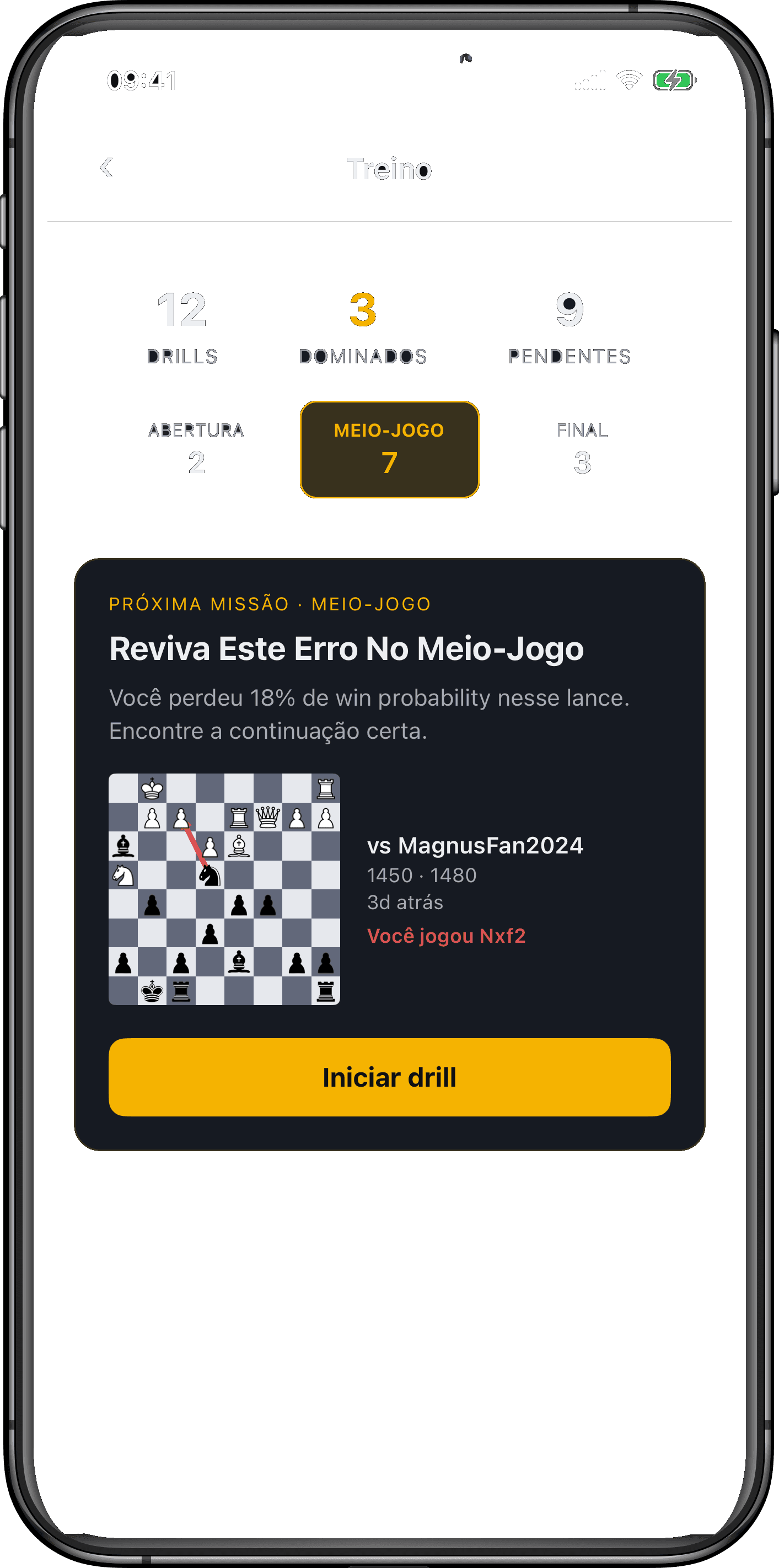 Telas do treino no Rival Chess