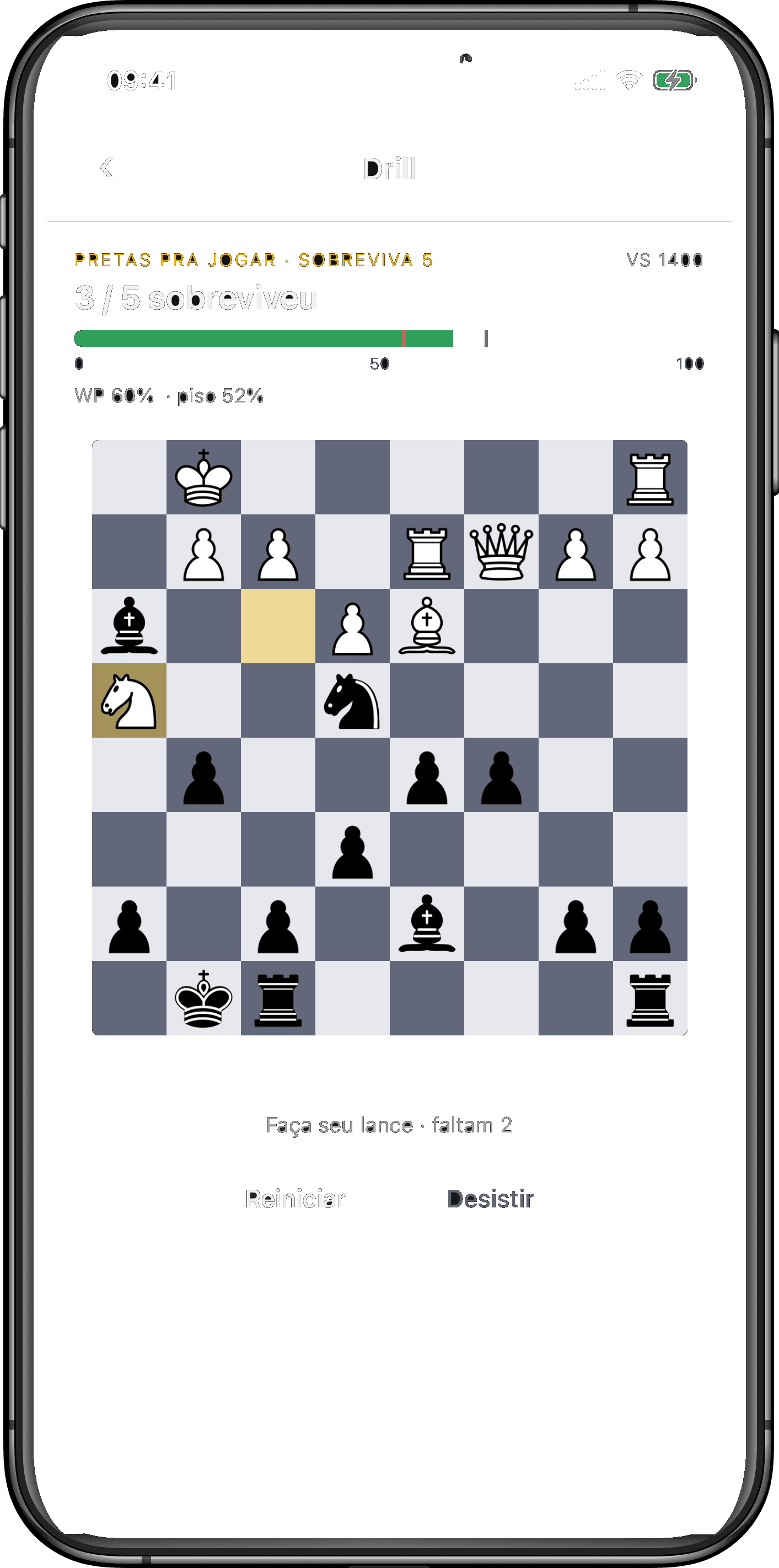 Telas do treino no Rival Chess
